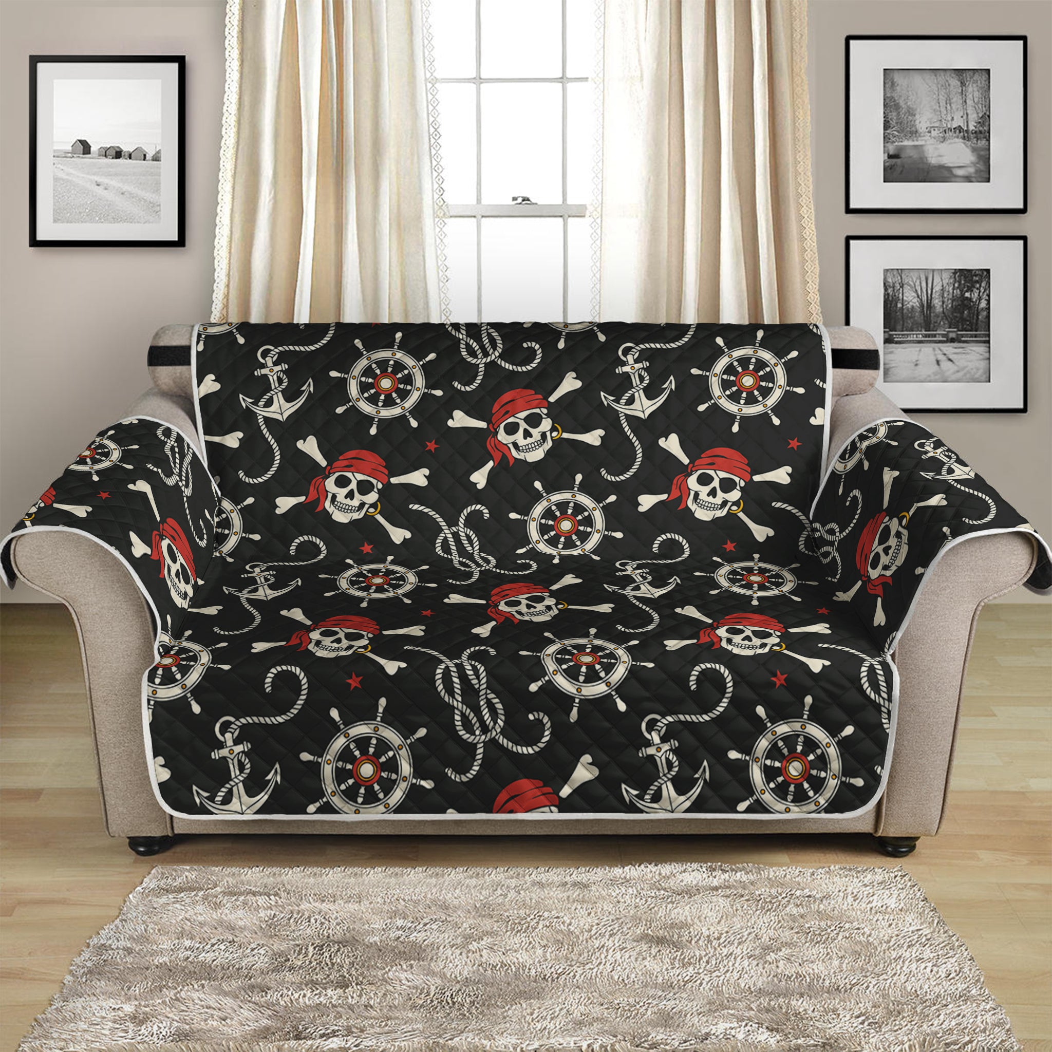 Pirate Theme Pattern Print Loveseat Protector