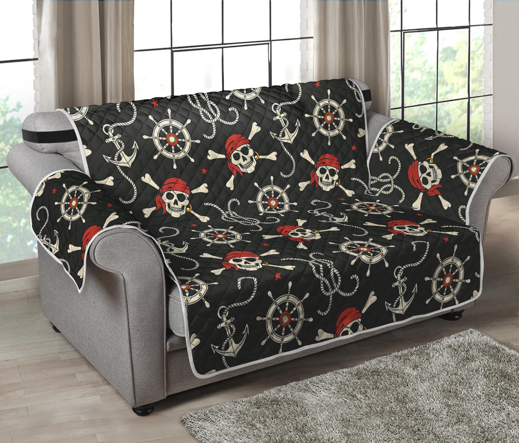 Pirate Theme Pattern Print Loveseat Protector