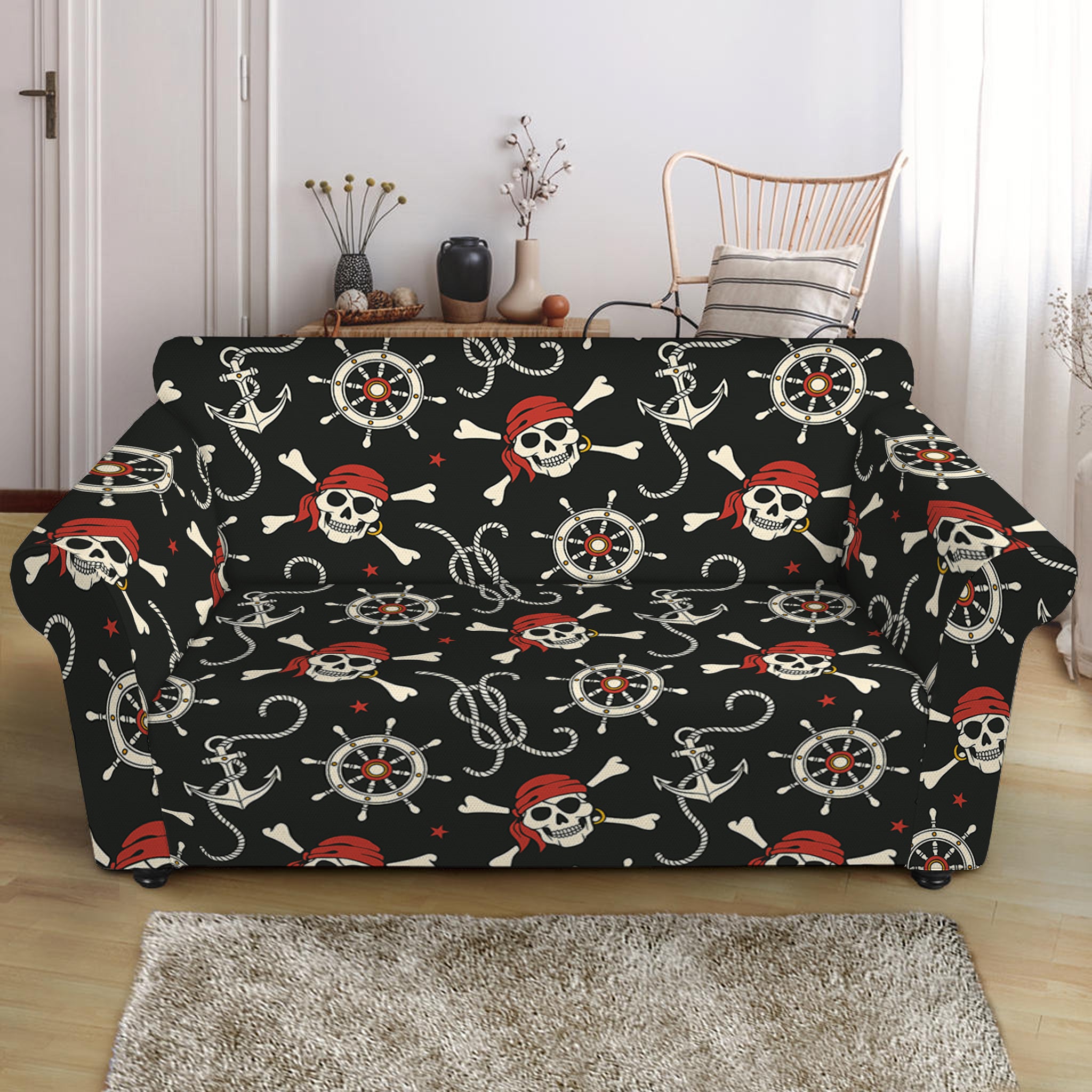 Pirate Theme Pattern Print Loveseat Slipcover