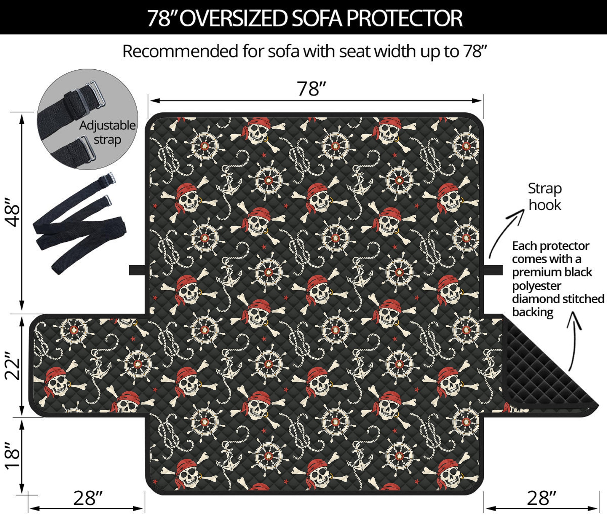 Pirate Theme Pattern Print Oversized Sofa Protector