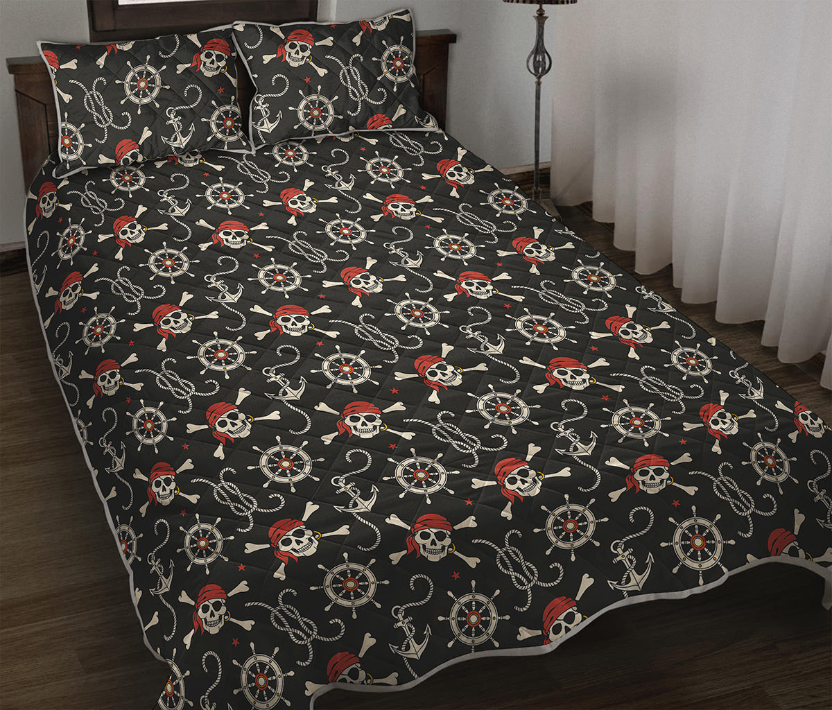 Pirate Theme Pattern Print Quilt Bed Set