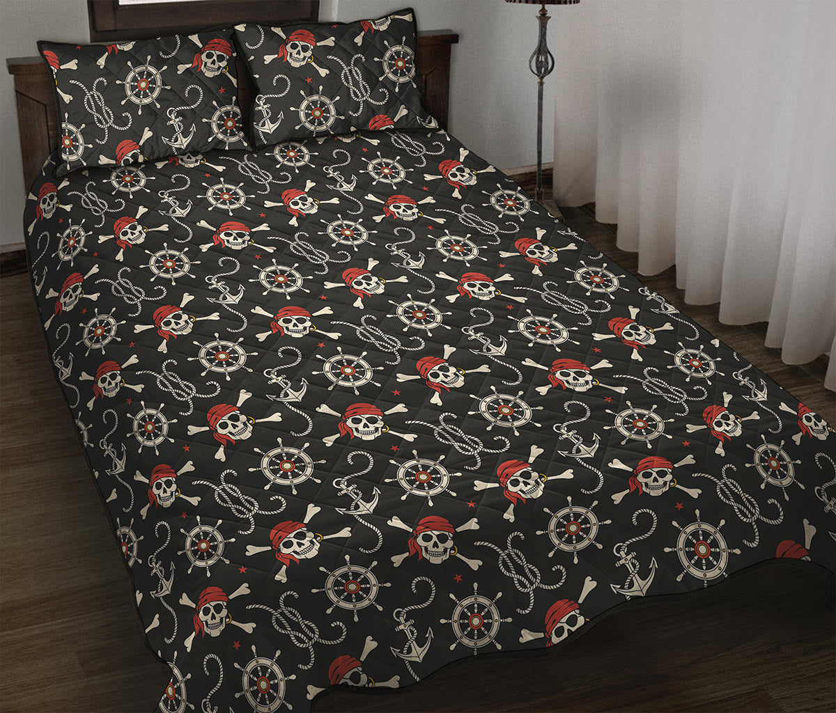 Pirate Theme Pattern Print Quilt Bed Set