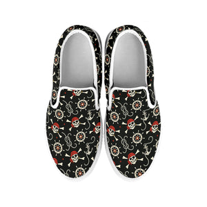 Pirate Theme Pattern Print White Slip On Shoes