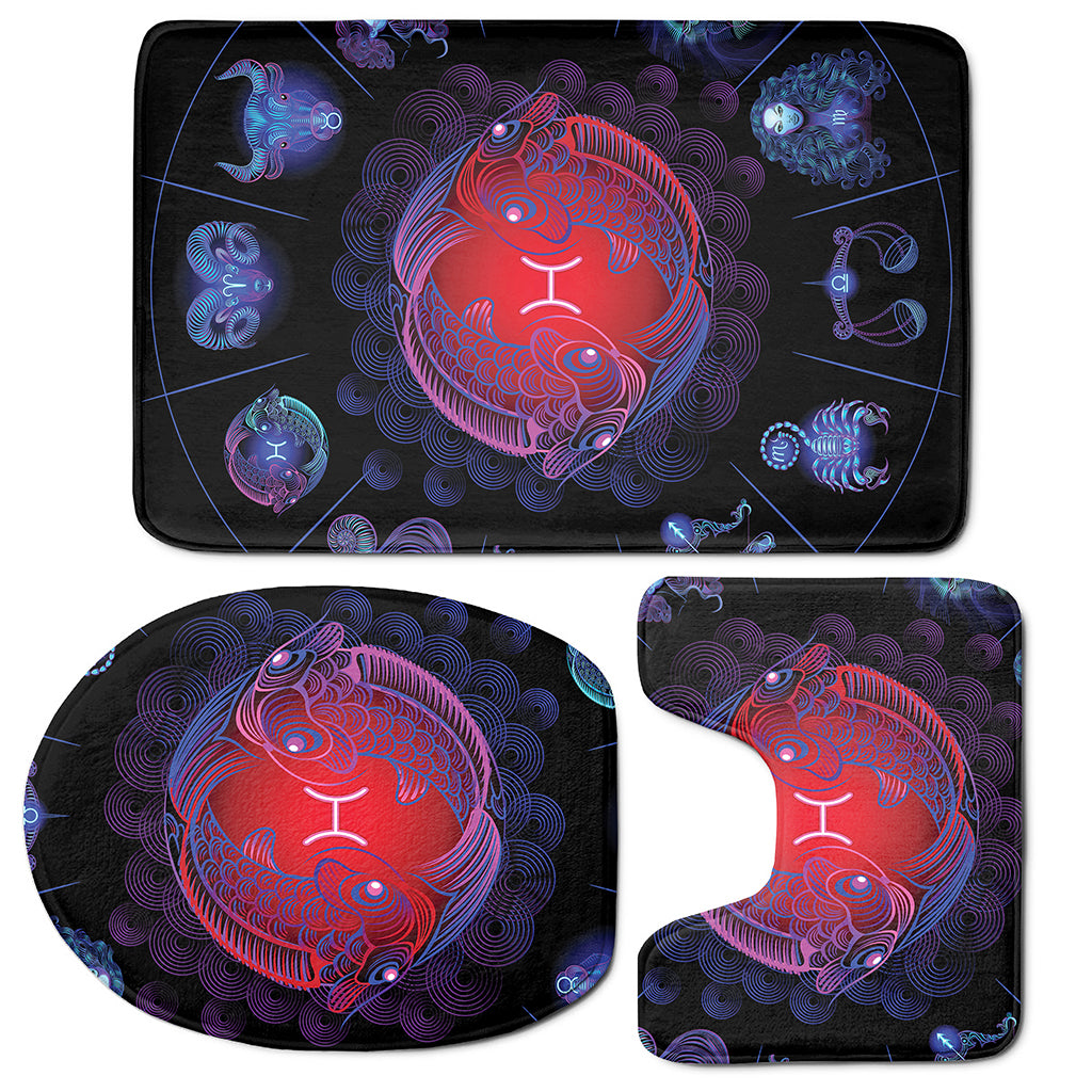 Pisces And Astrological Signs Print 3 Piece Bath Mat Set