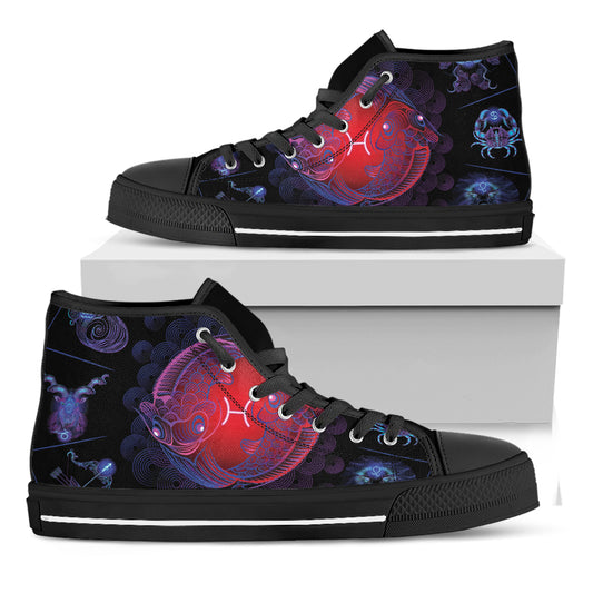 Pisces And Astrological Signs Print Black High Top Shoes