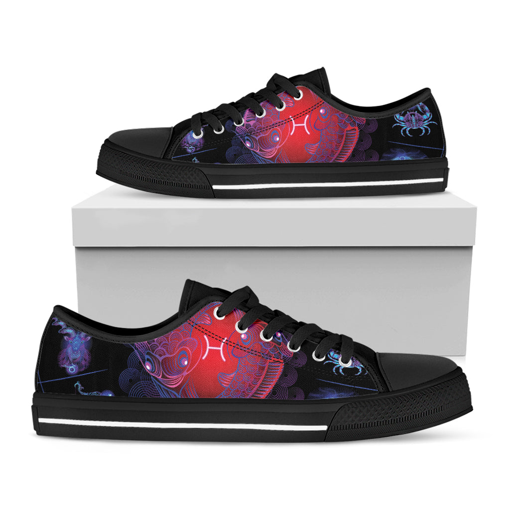Pisces And Astrological Signs Print Black Low Top Shoes 
