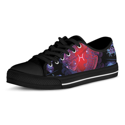 Pisces And Astrological Signs Print Black Low Top Shoes 