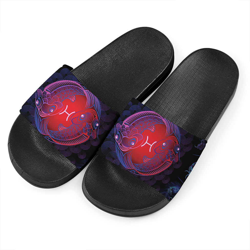 Pisces And Astrological Signs Print Black Slide Sandals