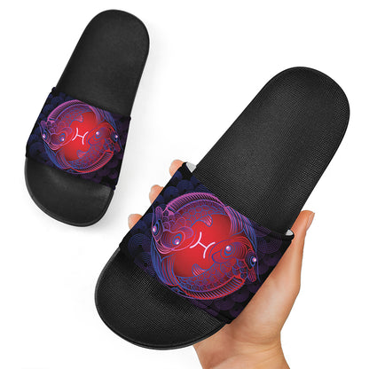 Pisces And Astrological Signs Print Black Slide Sandals