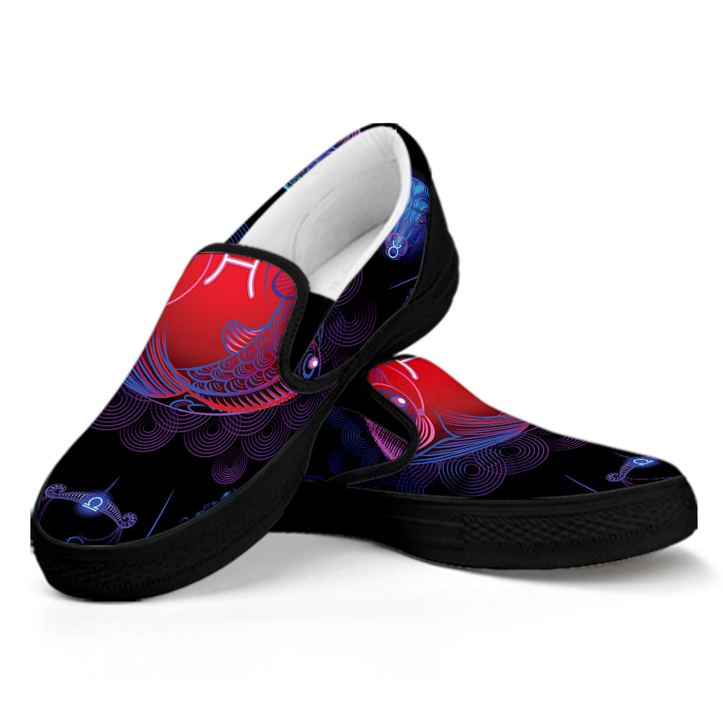 Pisces And Astrological Signs Print Black Slip On Shoes
