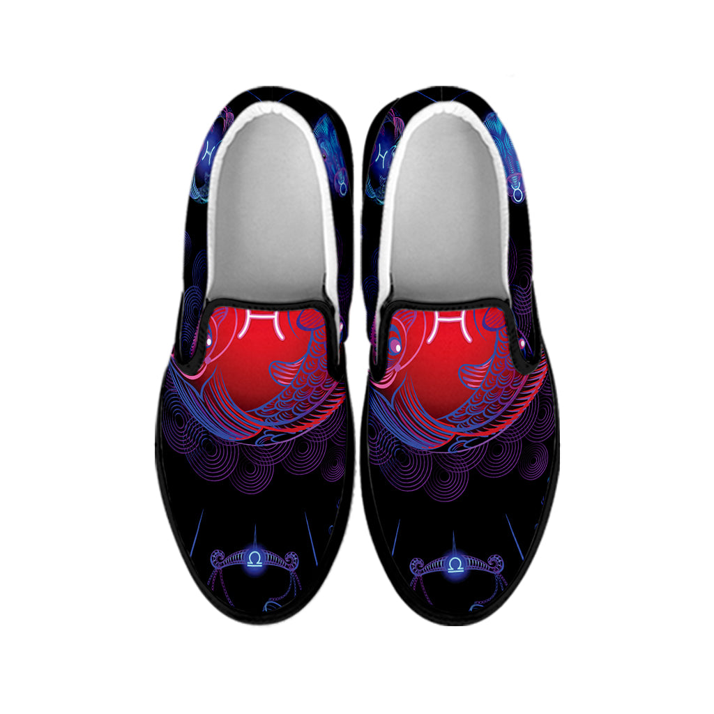 Pisces And Astrological Signs Print Black Slip On Shoes