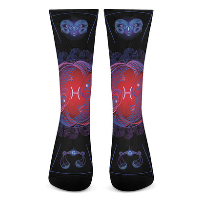 Pisces And Astrological Signs Print Crew Socks
