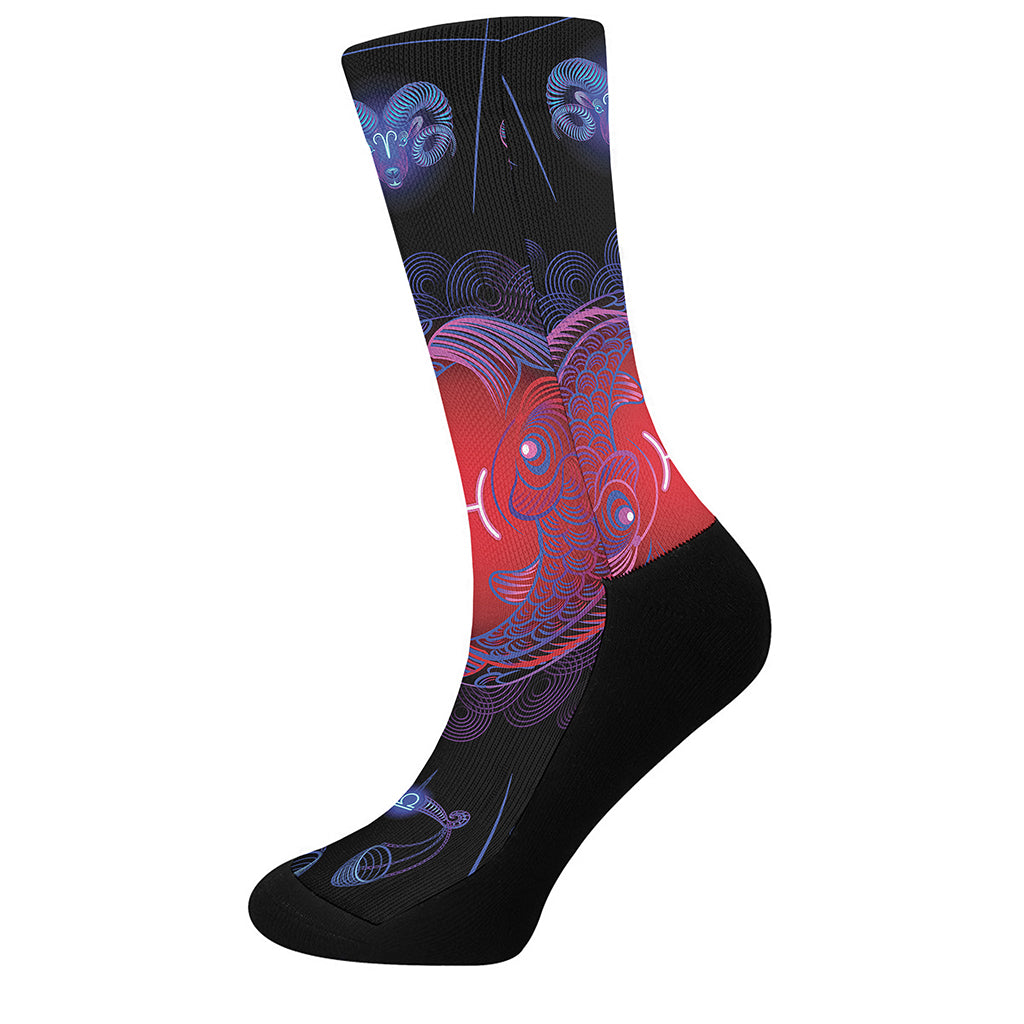 Pisces And Astrological Signs Print Crew Socks