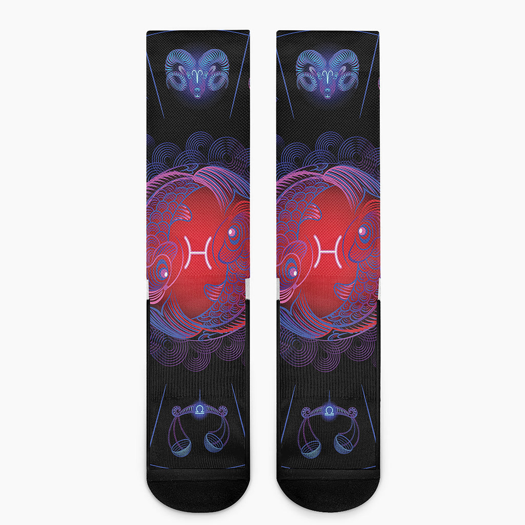 Pisces And Astrological Signs Print Crew Socks