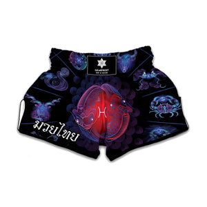 Pisces And Astrological Signs Print Muay Thai Boxing Shorts