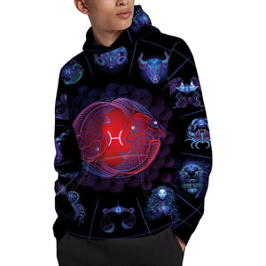 Pisces And Astrological Signs Print Pullover Hoodie