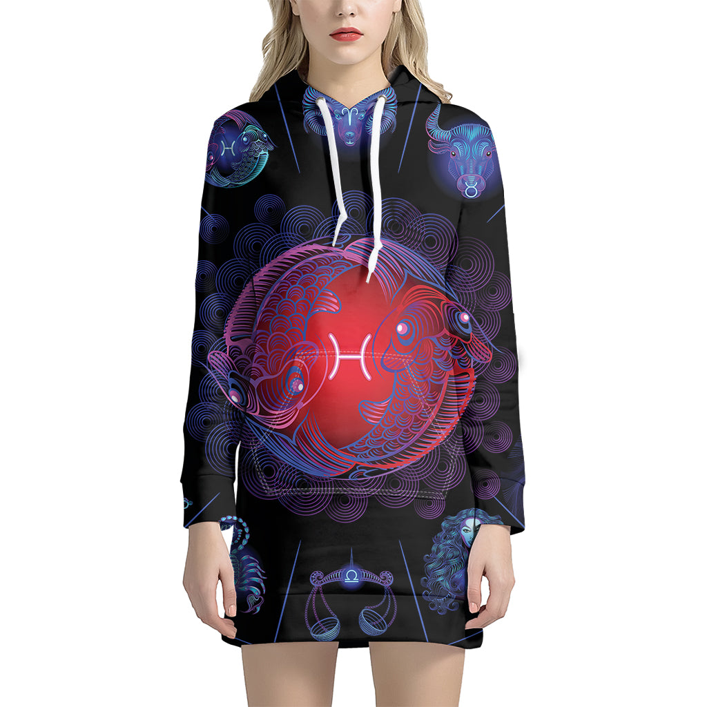 Pisces And Astrological Signs Print Pullover Hoodie Dress