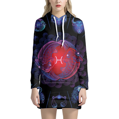 Pisces And Astrological Signs Print Pullover Hoodie Dress