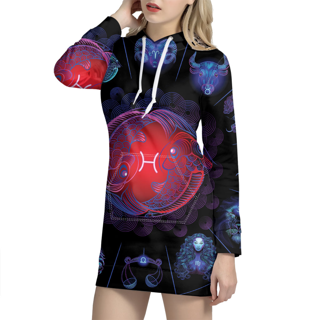 Pisces And Astrological Signs Print Pullover Hoodie Dress