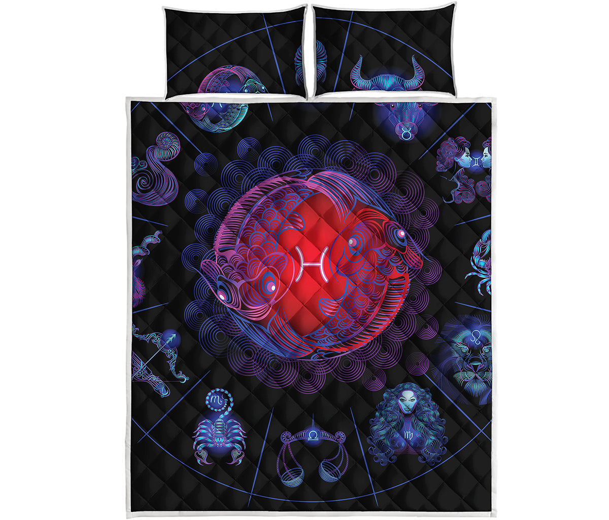 Pisces And Astrological Signs Print Quilt Bed Set