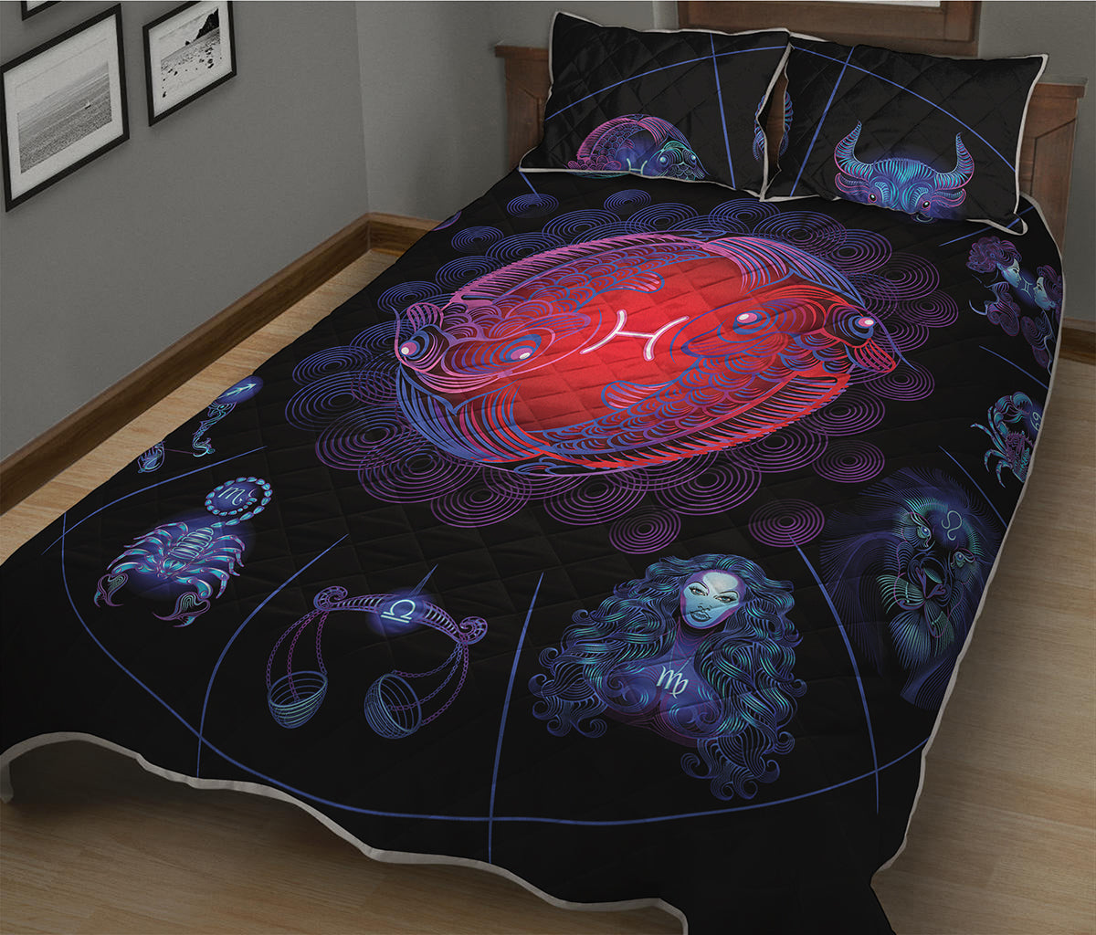 Pisces And Astrological Signs Print Quilt Bed Set