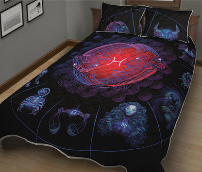Pisces And Astrological Signs Print Quilt Bed Set
