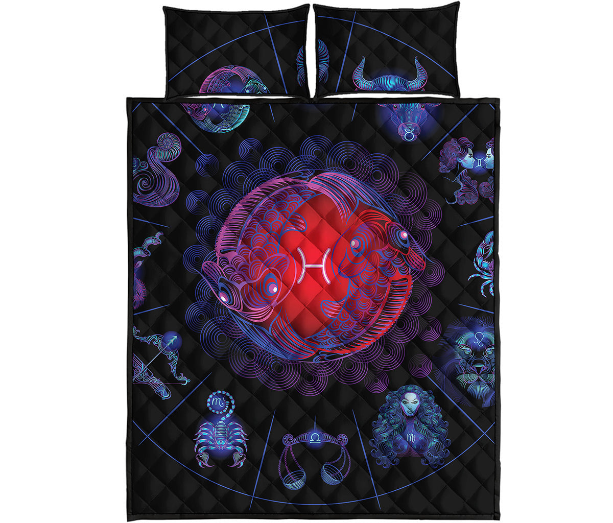 Pisces And Astrological Signs Print Quilt Bed Set