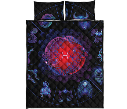 Pisces And Astrological Signs Print Quilt Bed Set