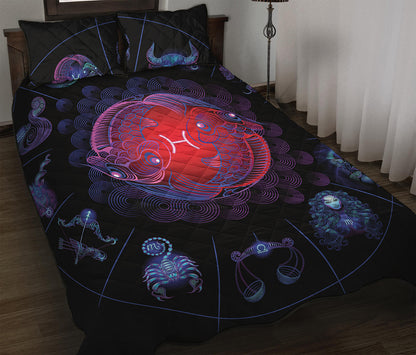 Pisces And Astrological Signs Print Quilt Bed Set