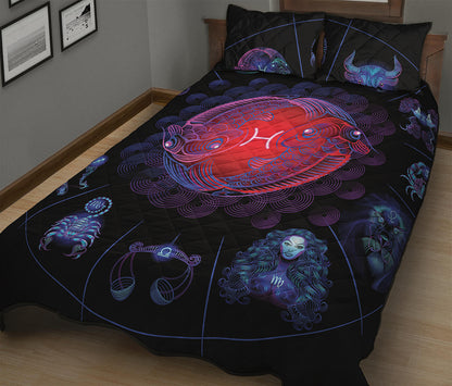 Pisces And Astrological Signs Print Quilt Bed Set