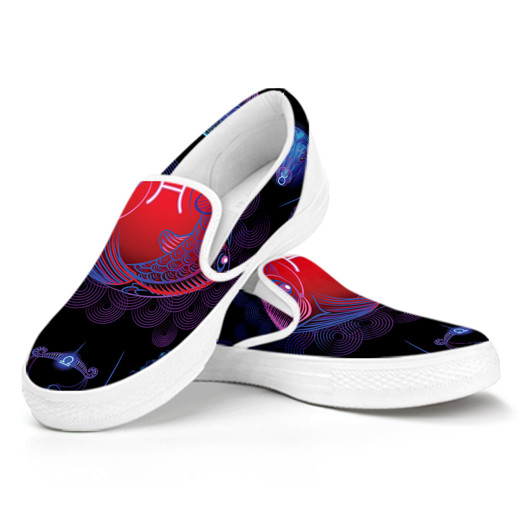 Pisces And Astrological Signs Print White Slip On Shoes