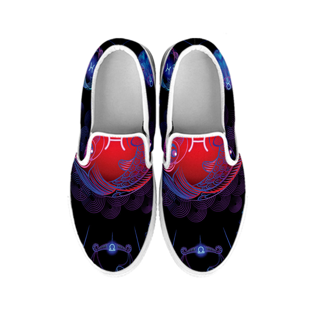 Pisces And Astrological Signs Print White Slip On Shoes