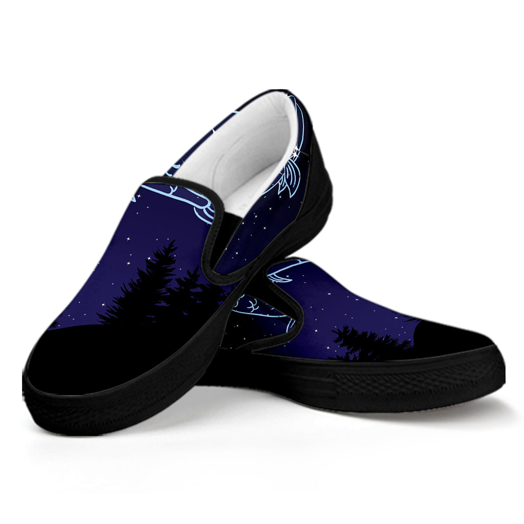 Pisces Constellation Print Black Slip On Shoes