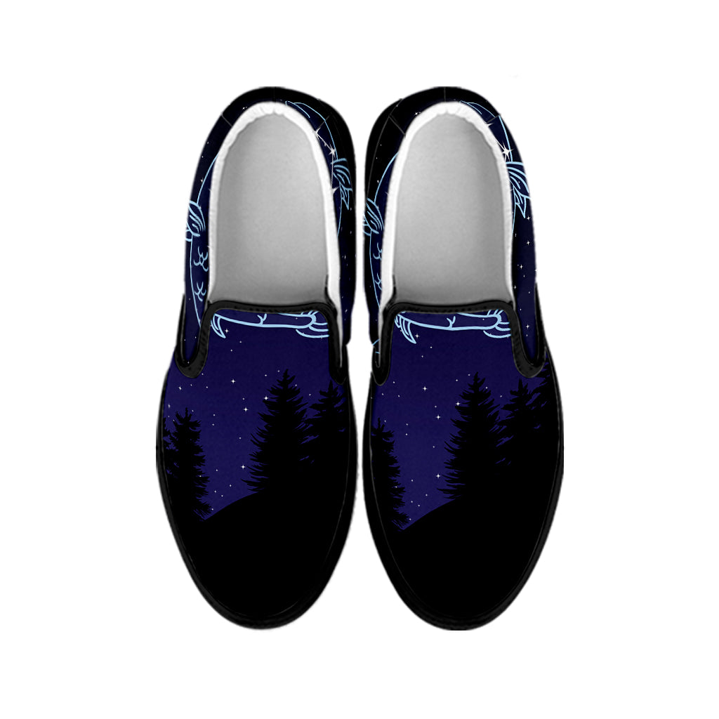 Pisces Constellation Print Black Slip On Shoes