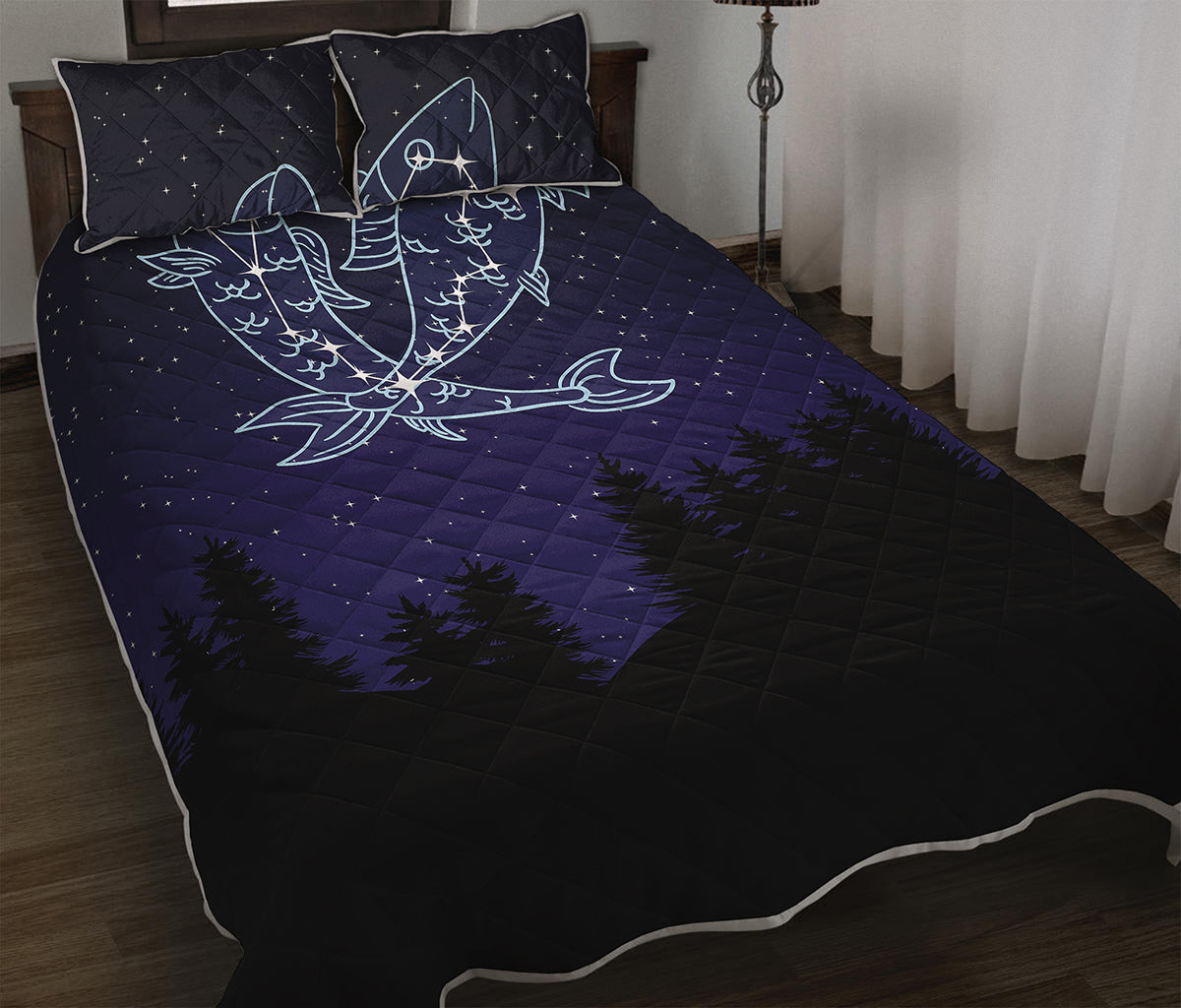 Pisces Constellation Print Quilt Bed Set