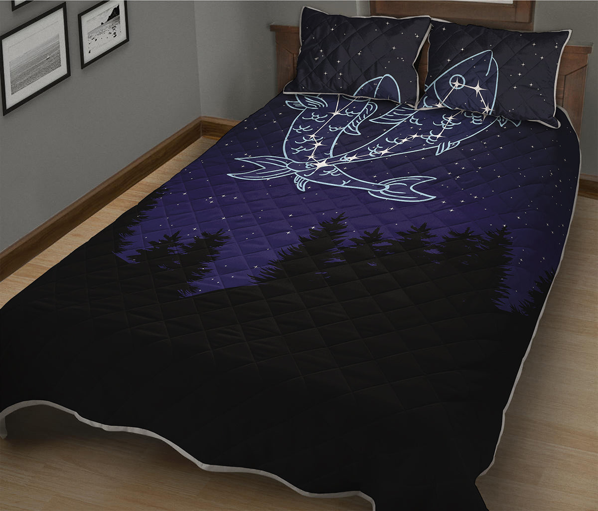 Pisces Constellation Print Quilt Bed Set