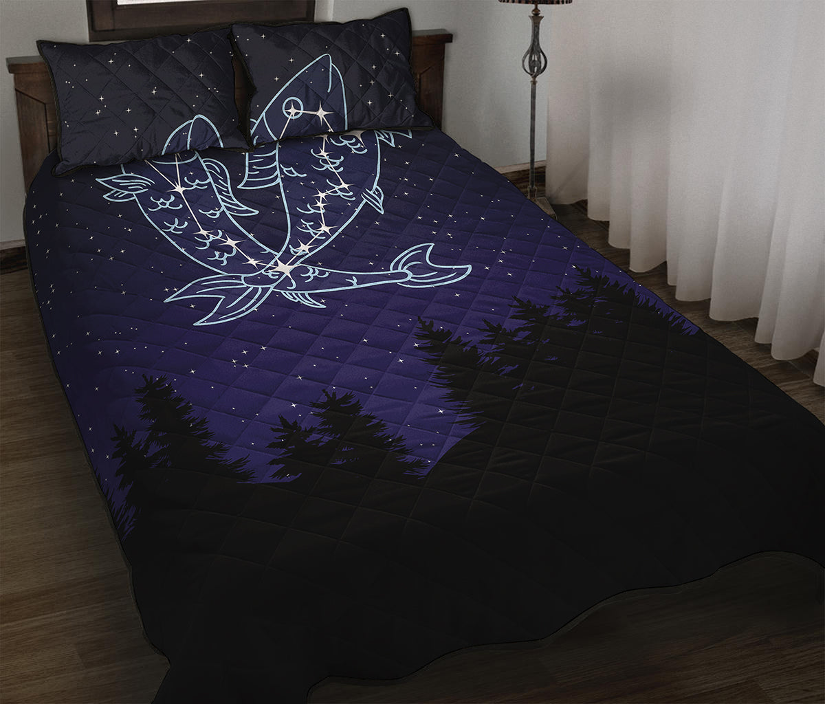 Pisces Constellation Print Quilt Bed Set