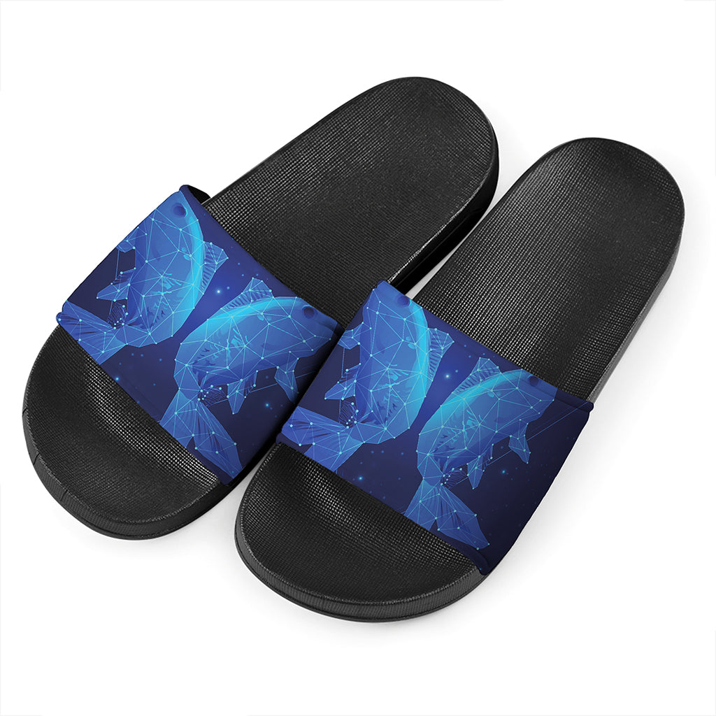 Pisces Horoscope Sign Print Black Slide Sandals