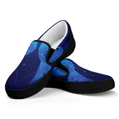 Pisces Horoscope Sign Print Black Slip On Shoes
