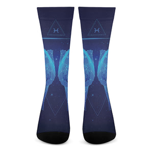 Pisces Horoscope Sign Print Crew Socks