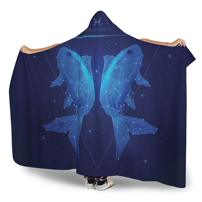 Pisces Horoscope Sign Print Hooded Blanket