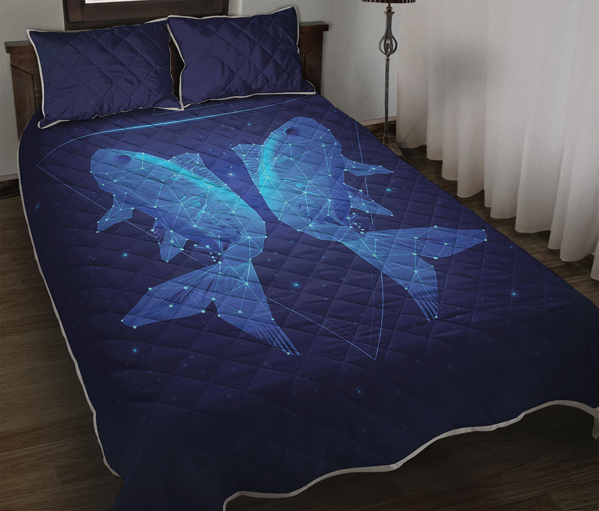 Pisces Horoscope Sign Print Quilt Bed Set