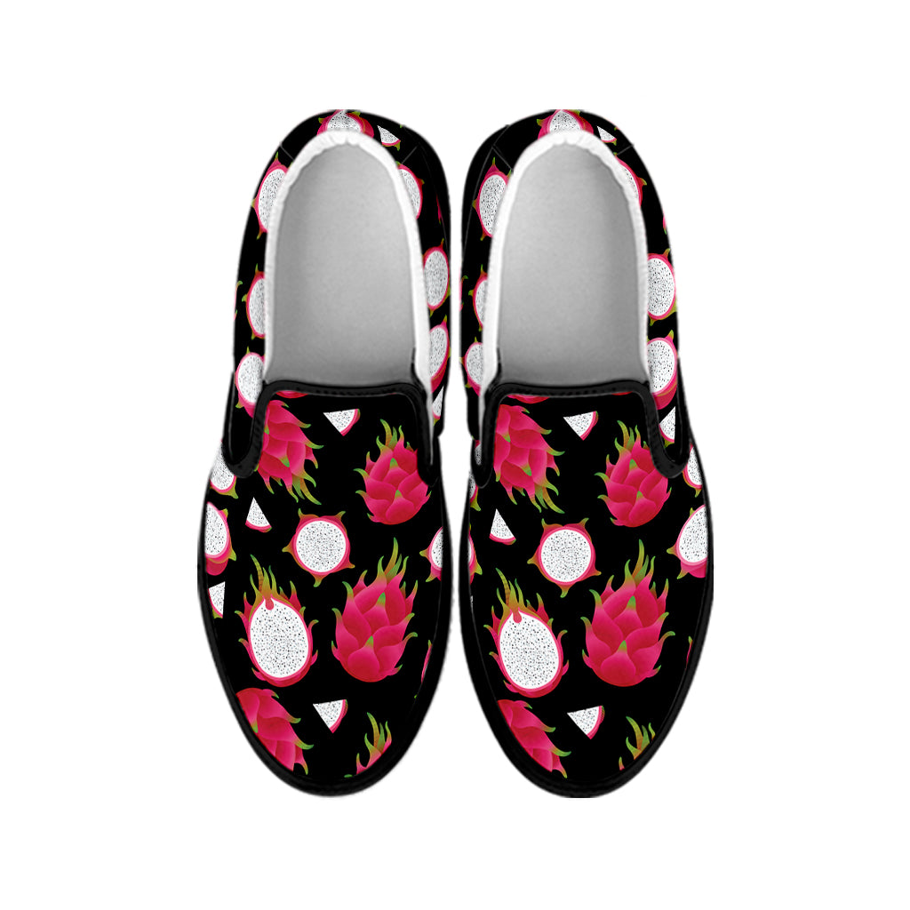 Pitaya Pattern Print Black Slip On Shoes