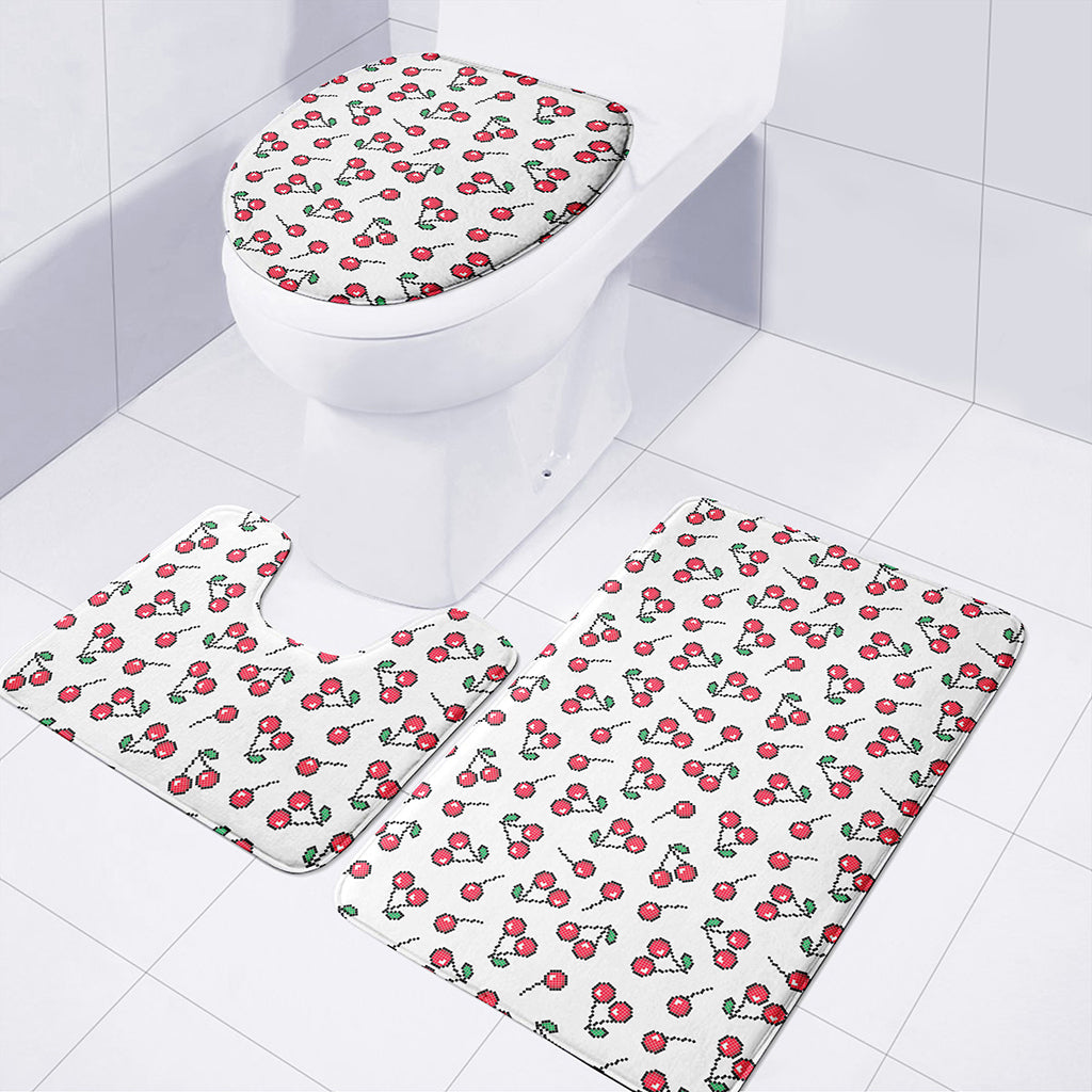 Pixel Cherry Pattern Print 3 Piece Bath Mat Set