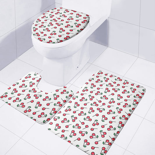 Pixel Cherry Pattern Print 3 Piece Bath Mat Set