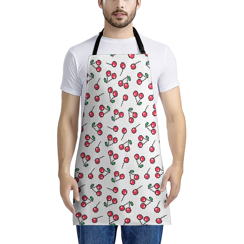Pixel Cherry Pattern Print Apron