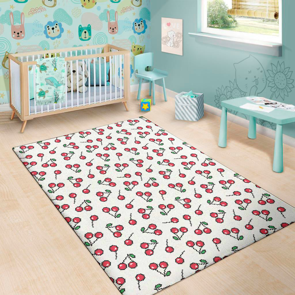 Pixel Cherry Pattern Print Area Rug