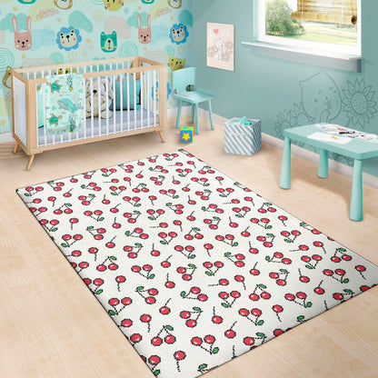 Pixel Cherry Pattern Print Area Rug