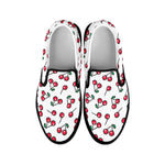 Pixel Cherry Pattern Print Black Slip On Shoes