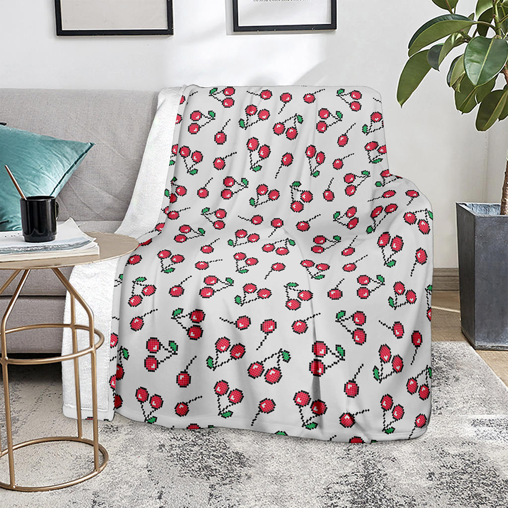 Pixel Cherry Pattern Print Blanket